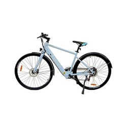 Vélo électrique urbain Atria bleu clair 700C avec cadre en acier et freins à disque