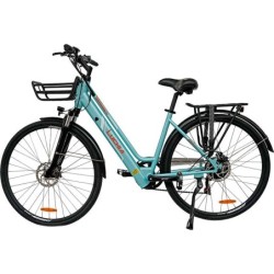 Vélo électrique urbain Antares bleu 700C avec cadre en acier et freins à disque