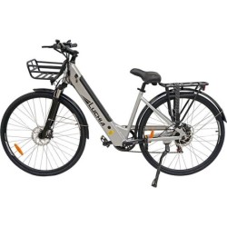 Vélo électrique urbain Arturo argent 700C avec cadre en aluminium et freins à disque